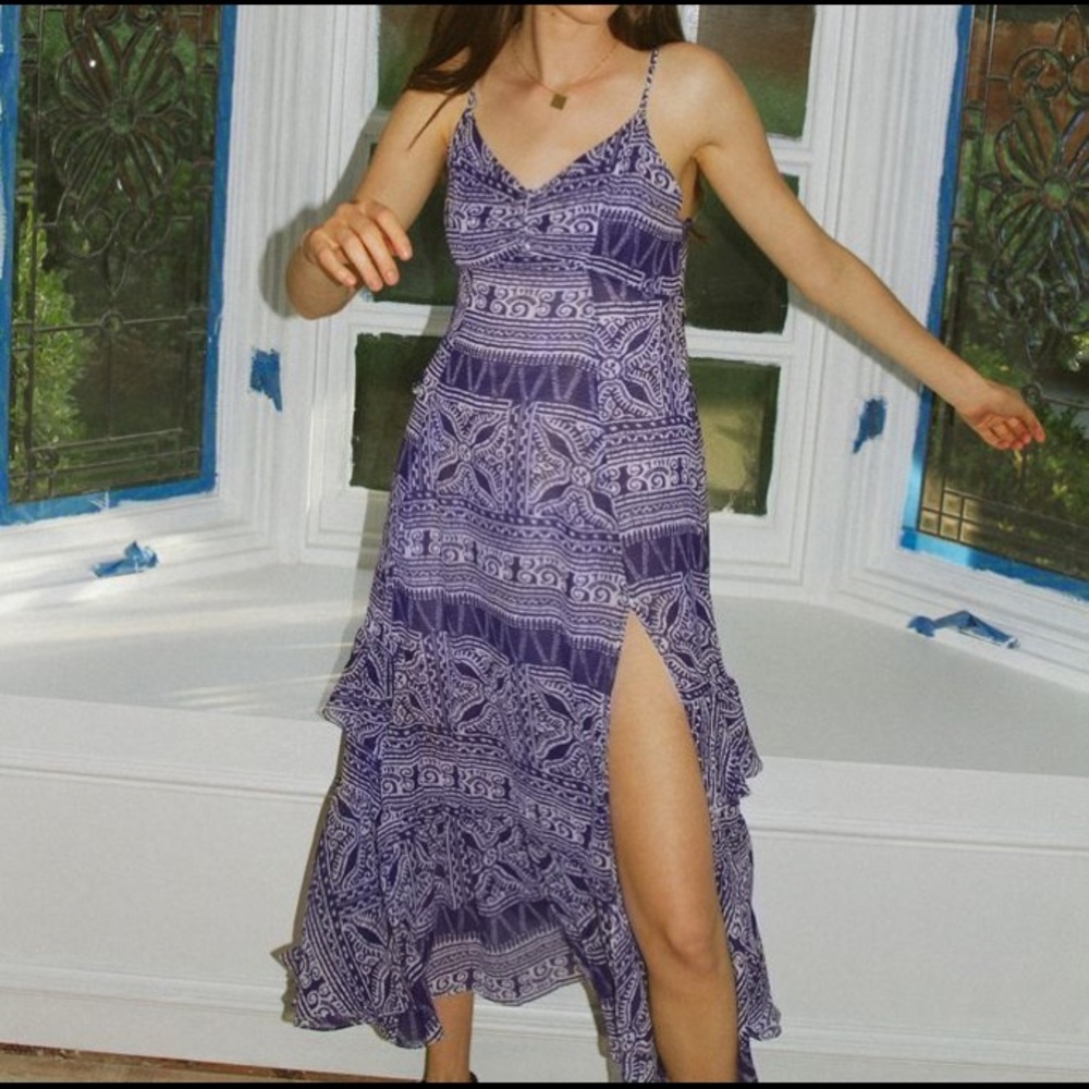 blue+white UO Sparklers Chiffon Midi Dress